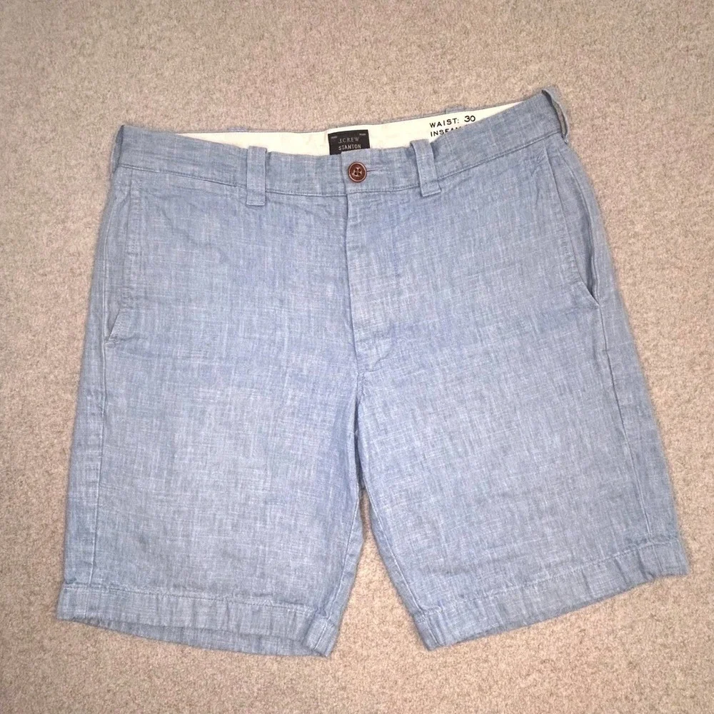 J.Crew‎ Stanton Shorts Mens 30 Light Blue Linen Cotton Blend 9 Inch Inseam